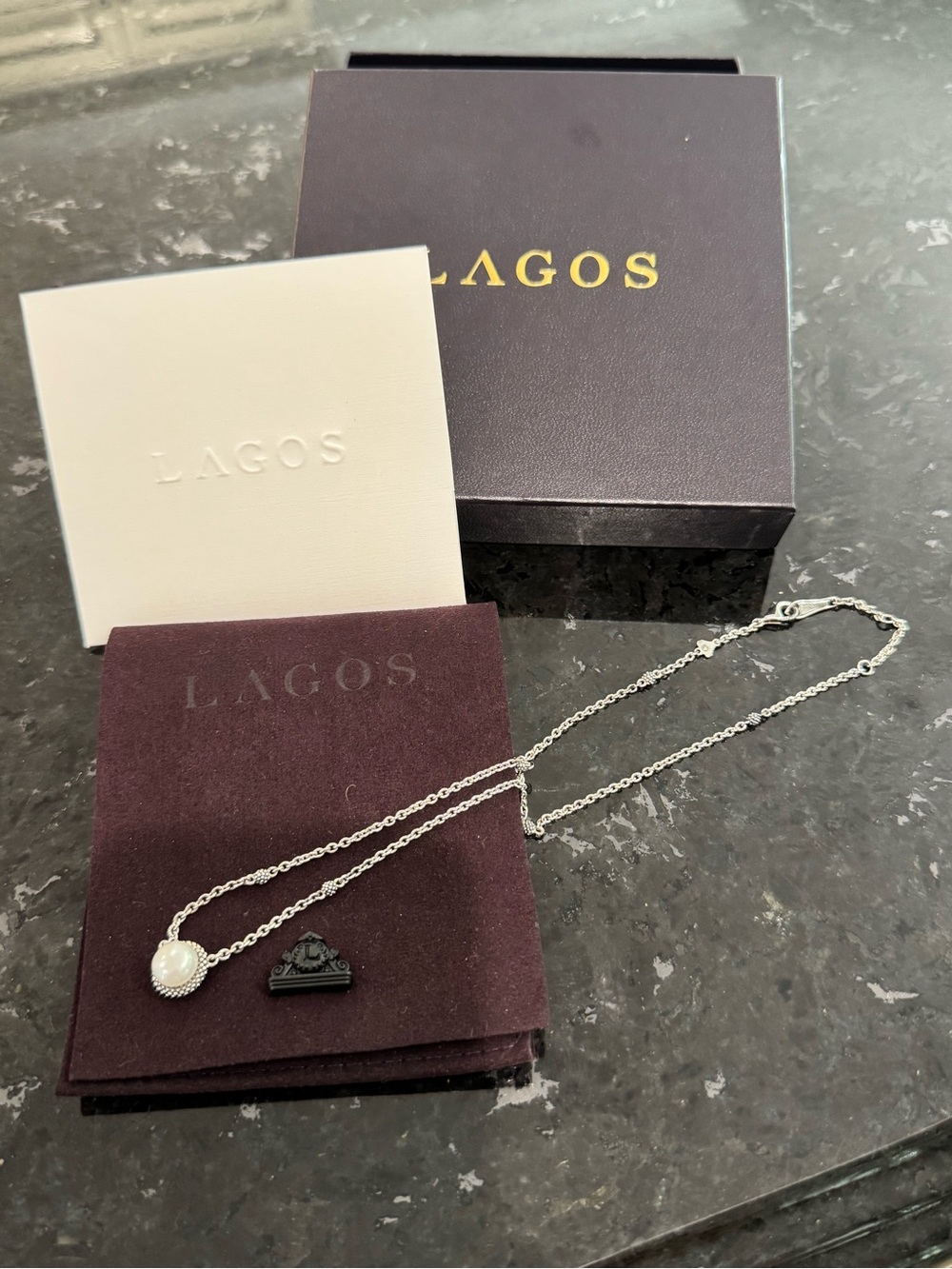 LAGOS Silver Pearl Halo Pendant Necklace